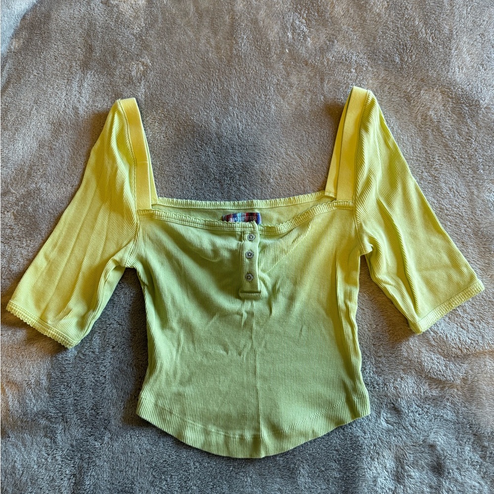 Yellow Square Neck Women's Top
